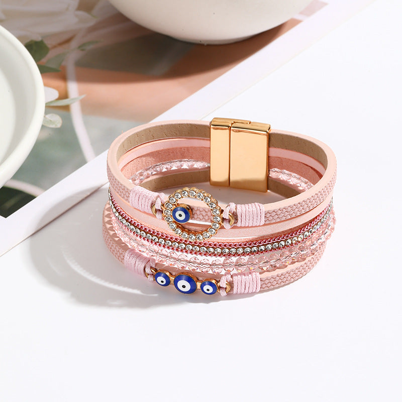 Wholesale Hand Woven PU Leather Alloy Magnetic Buckle Bracelet